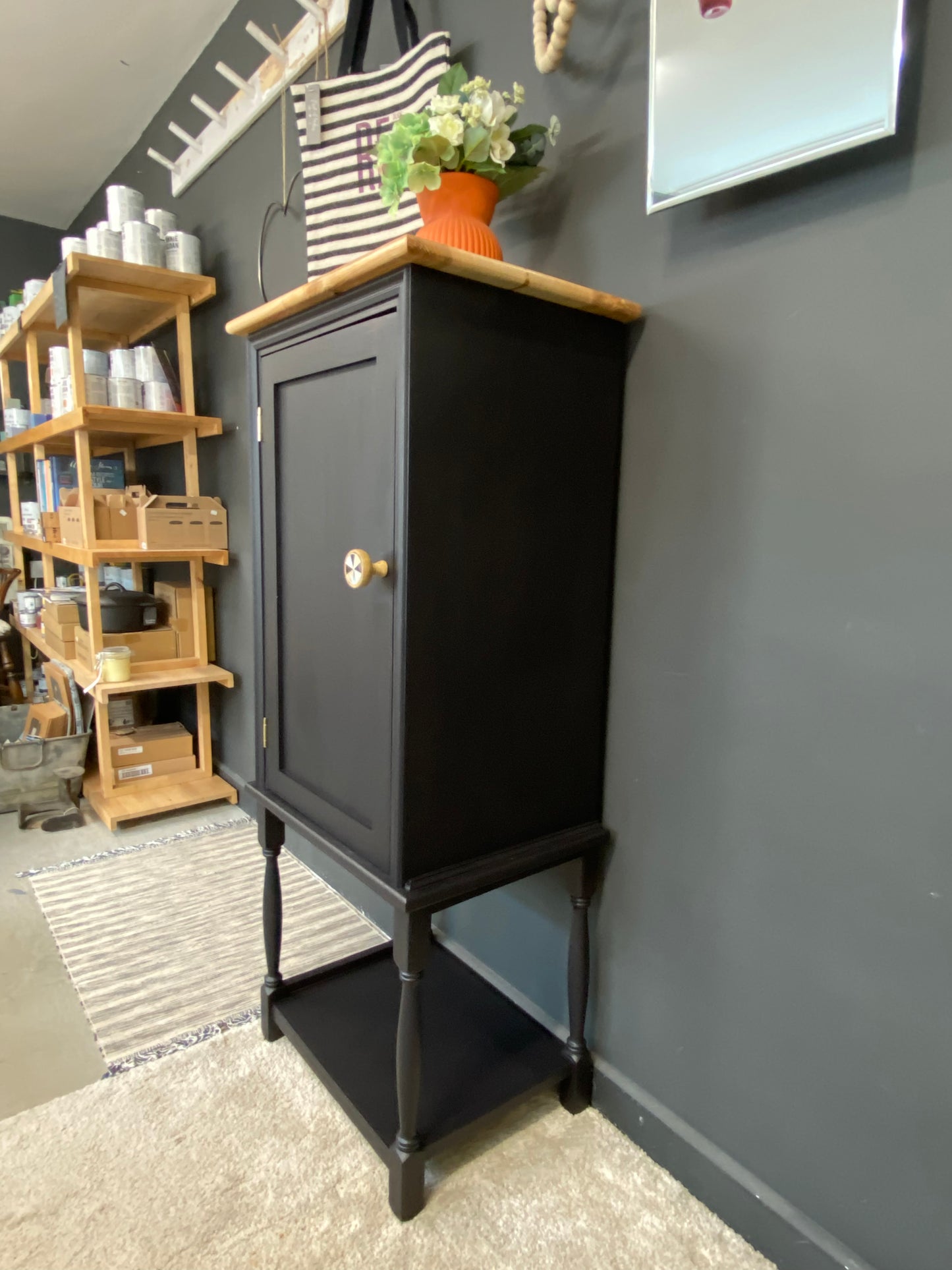 Black storage cabinet