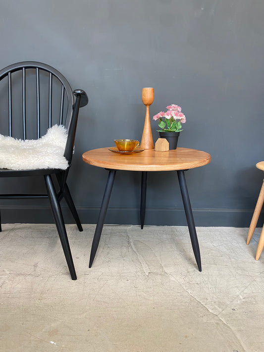 Handmade Solid Ash Side Table with Walnut stain & Black Legs