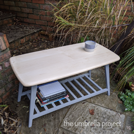 Maple coffee table with painted rack.