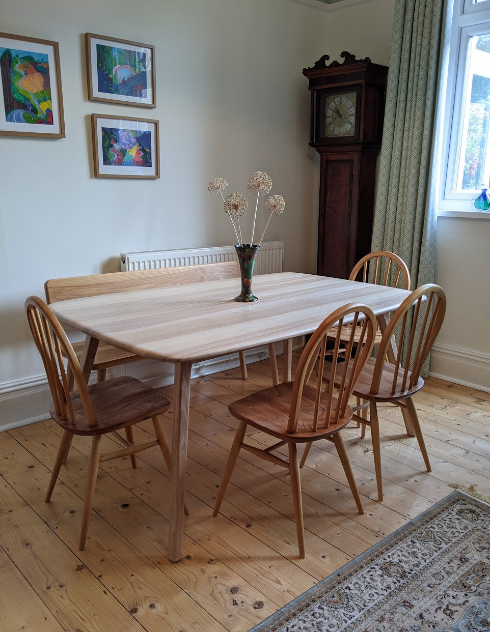 Bespoke Ash Table Bench and Restored Ercol Chair Set