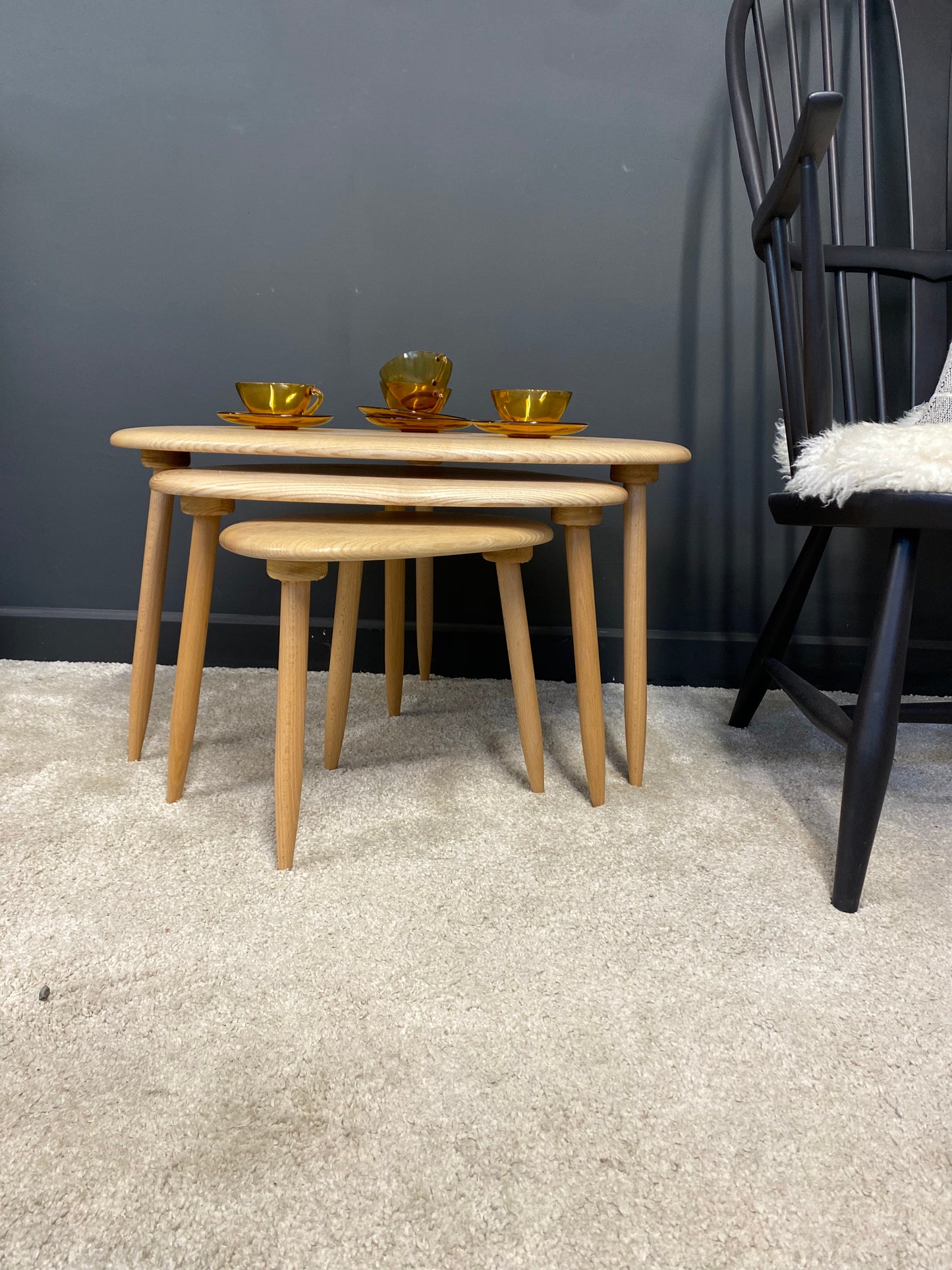 Handmade nest of tables in solid Ash