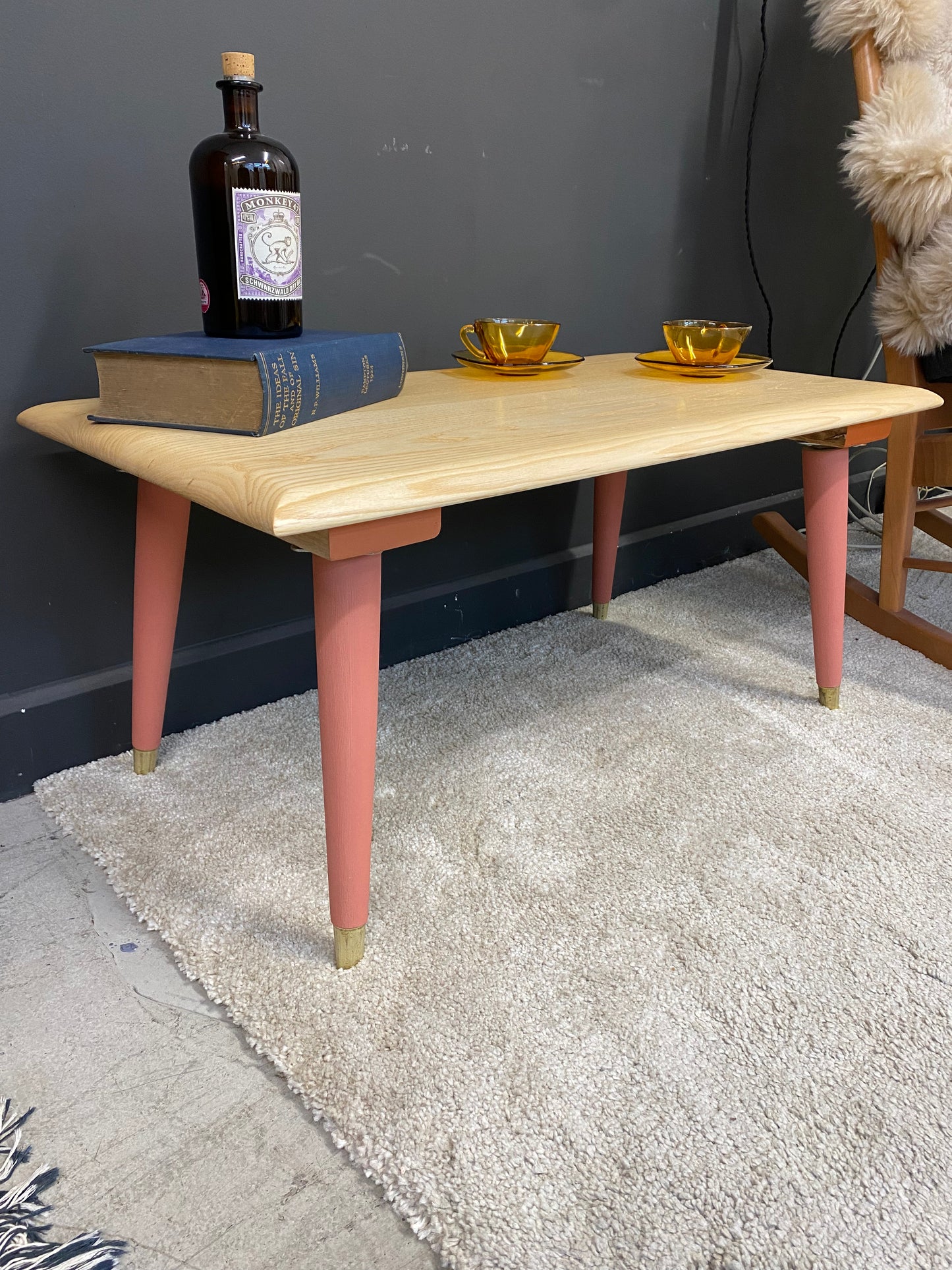 Ash coffee table with vintage legs