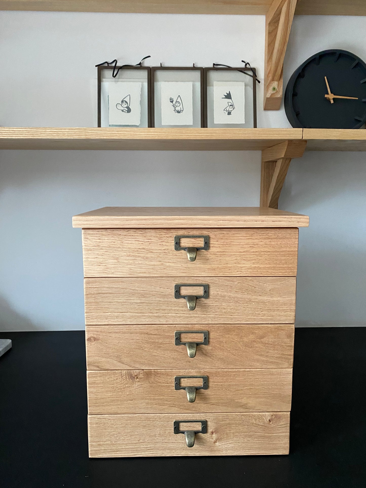 Hardwood countertop drawers.