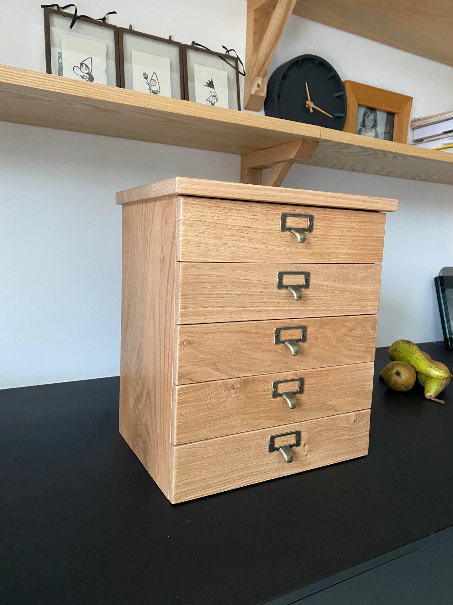 Hardwood countertop drawers.