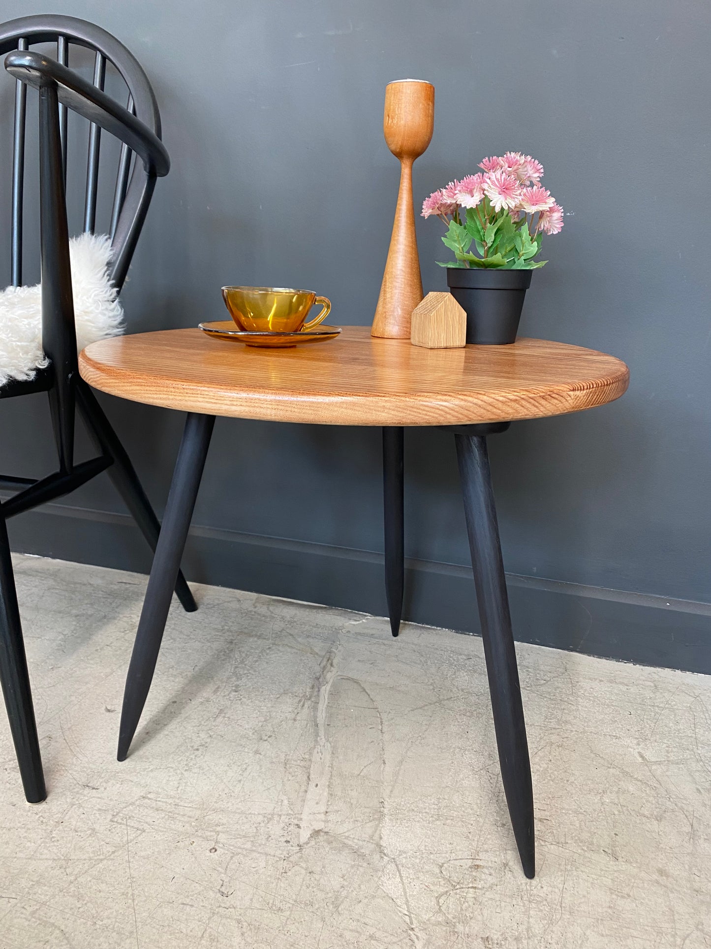 Handmade Solid Ash Side Table with Walnut stain & Black Legs
