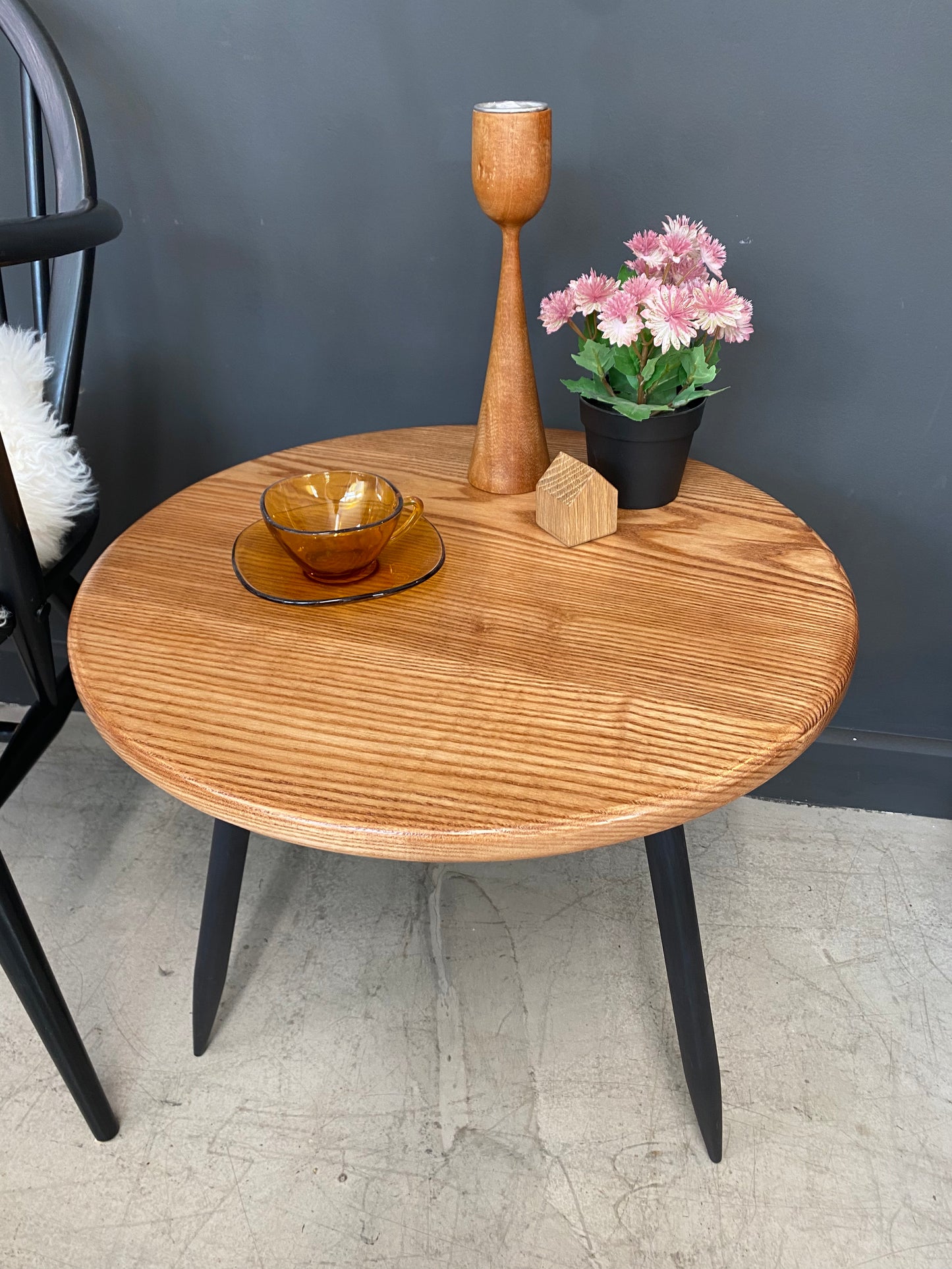 Handmade Solid Ash Side Table with Walnut stain & Black Legs