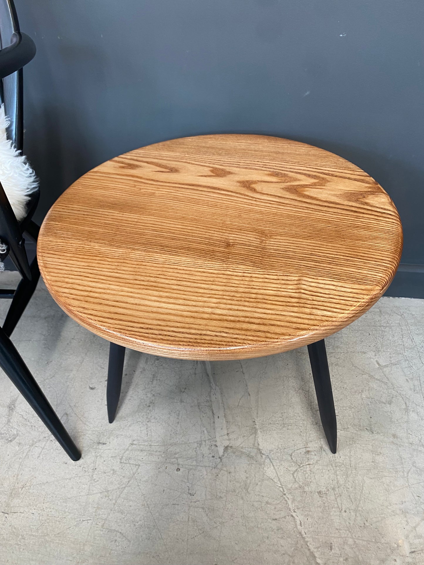 Handmade Solid Ash Side Table with Walnut stain & Black Legs