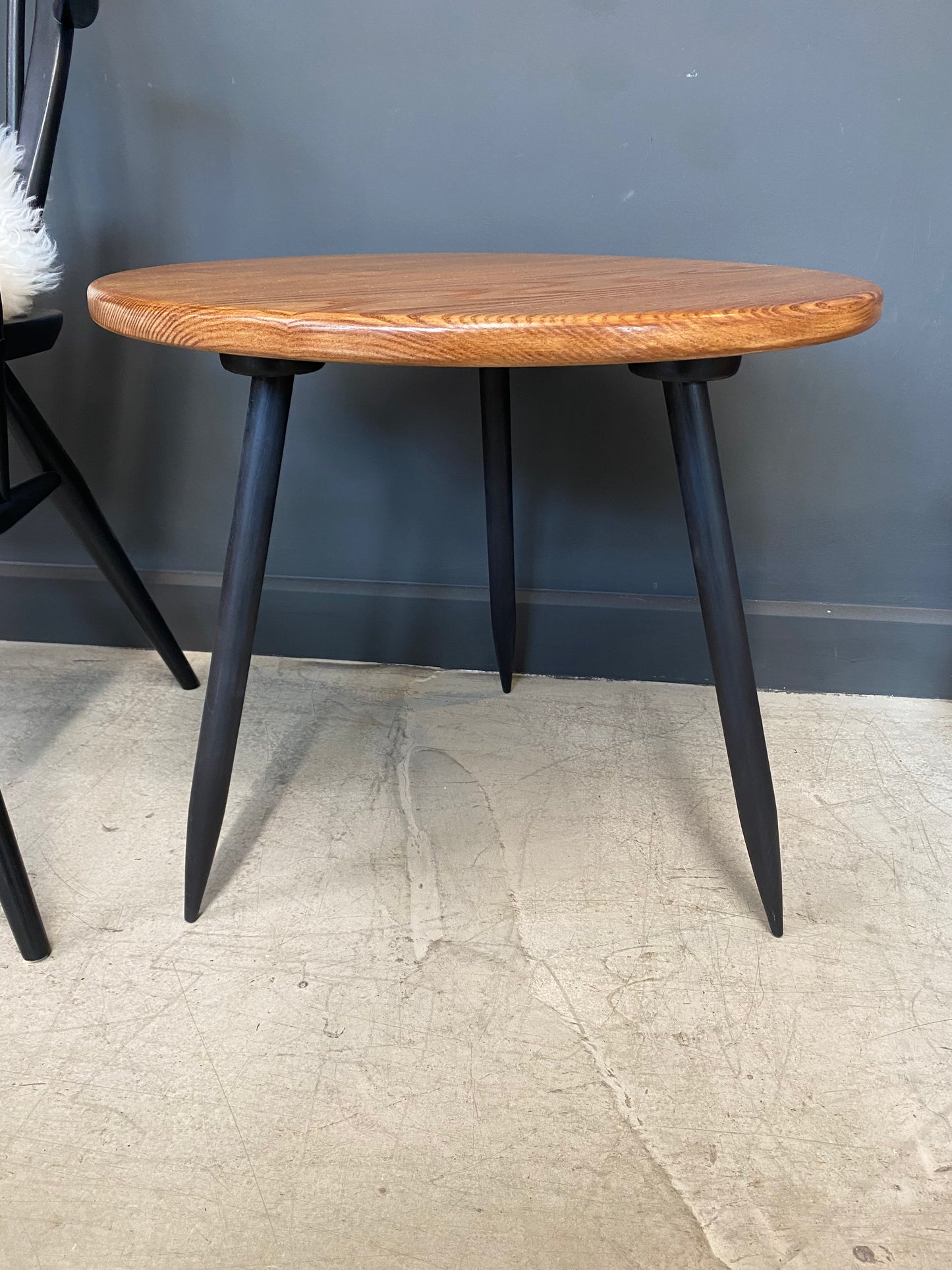 Handmade Solid Ash Side Table with Walnut stain & Black Legs