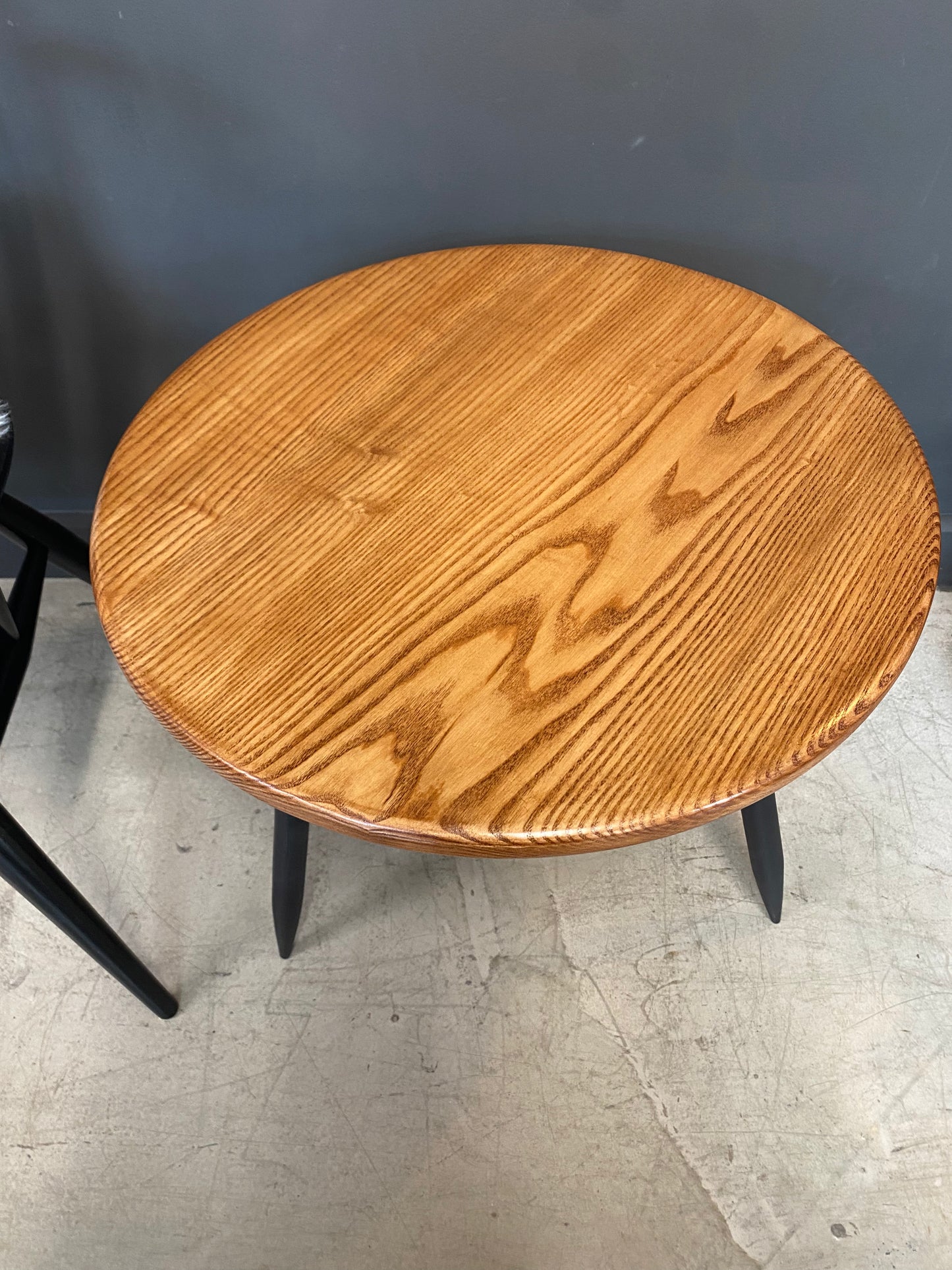 Handmade Solid Ash Side Table with Walnut stain & Black Legs
