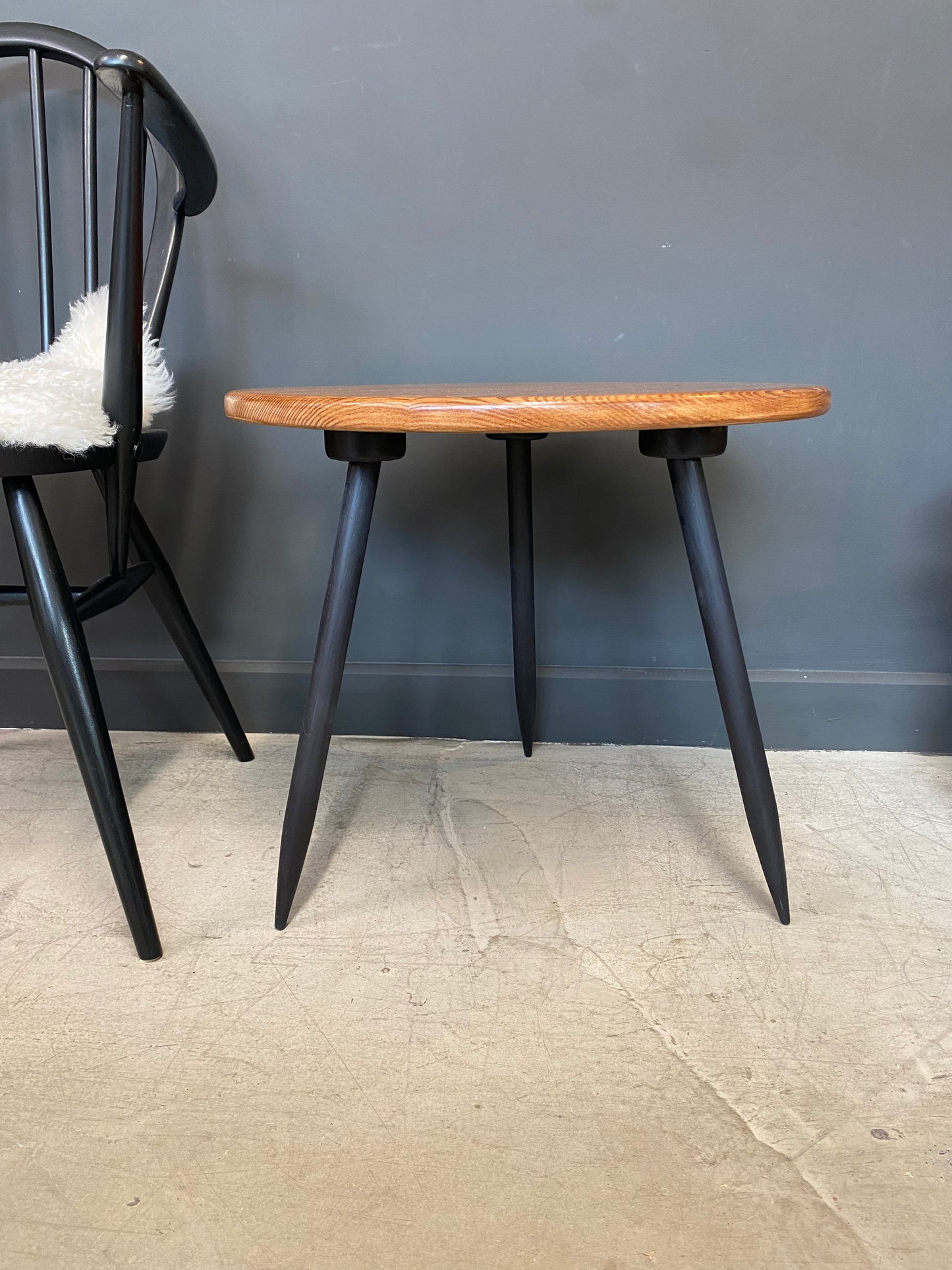 Handmade Solid Ash Side Table with Walnut stain & Black Legs