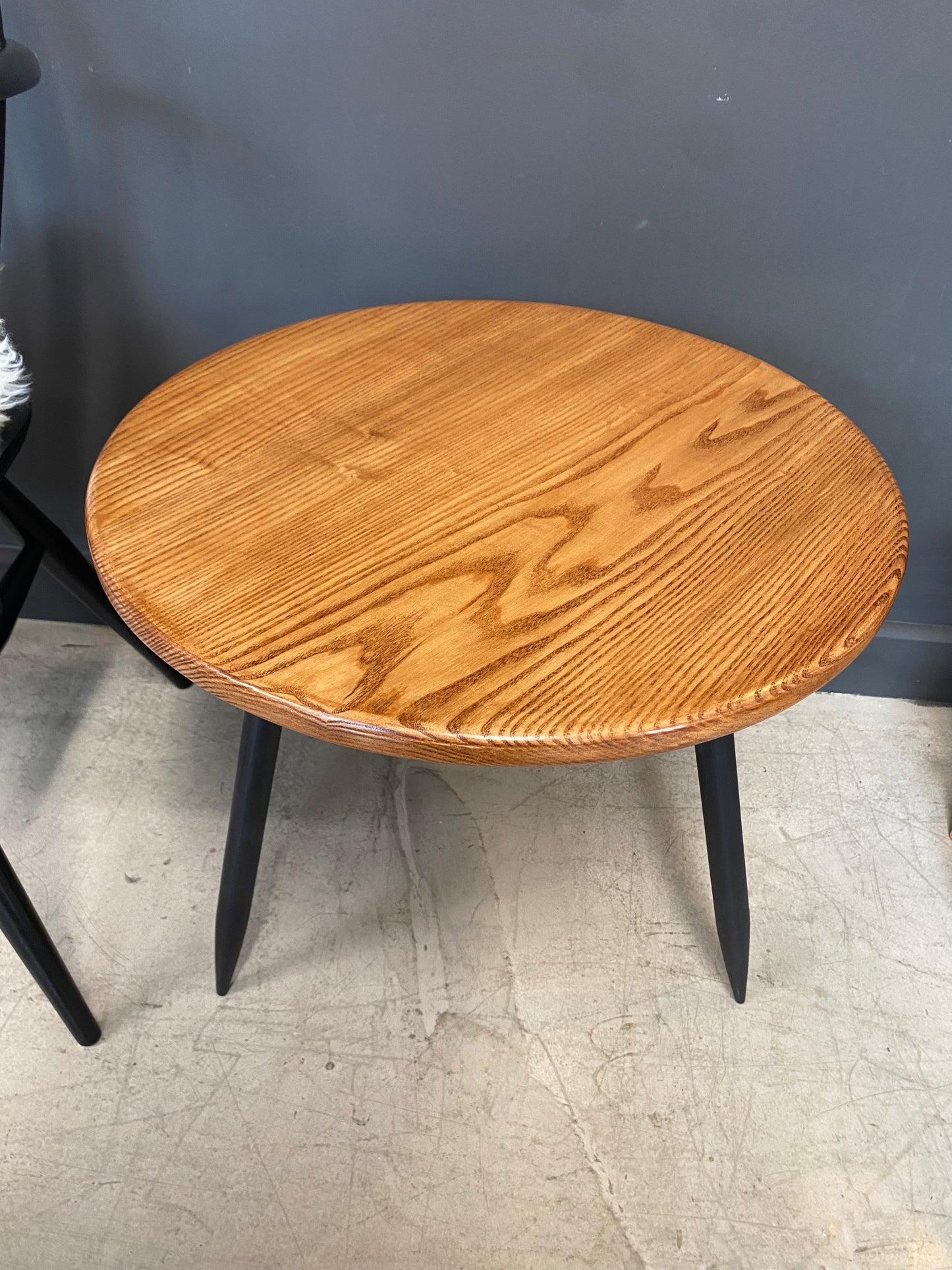 Handmade Solid Ash Side Table with Walnut stain & Black Legs