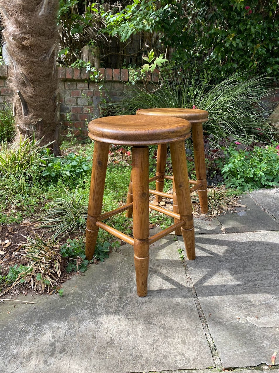 Vintage beech stools in original condition.