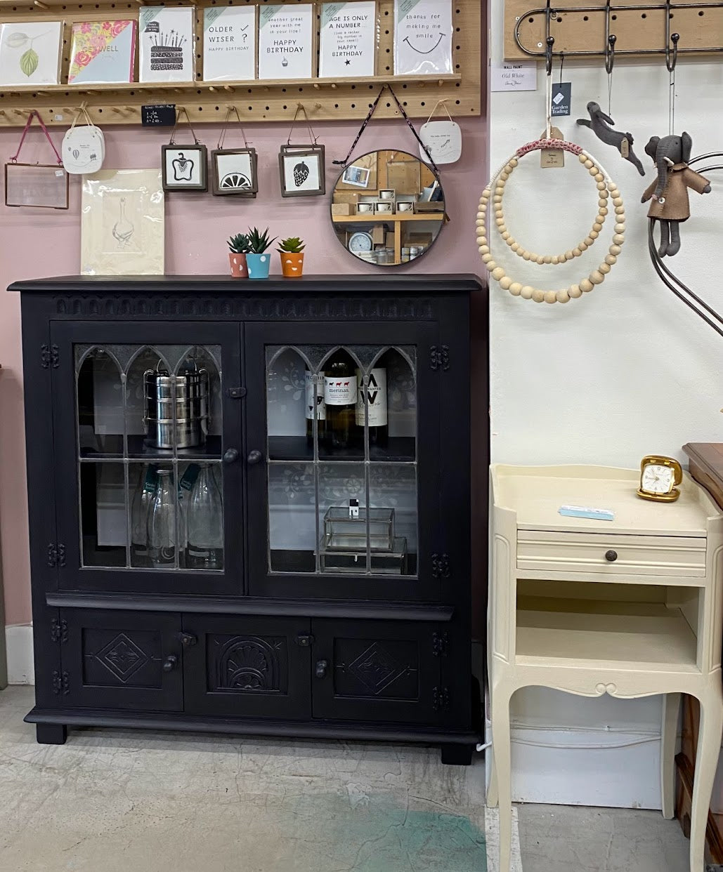 Vintage Oak  & Leaded Glass display cabinet